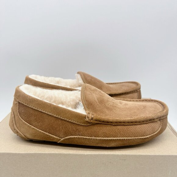UGG Ascot Corduroy II Shearling Mens Loafers Slipper Chestnut Suede US 8 - NEW